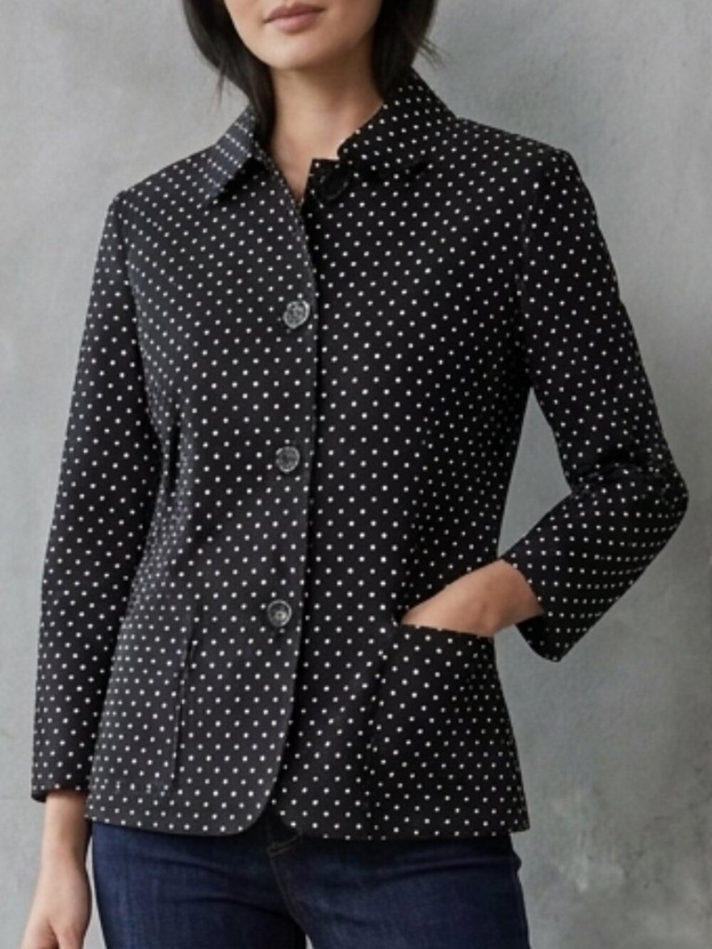 Talbots Polka Dot Button Up Blazer Jacket Black White Womens 4